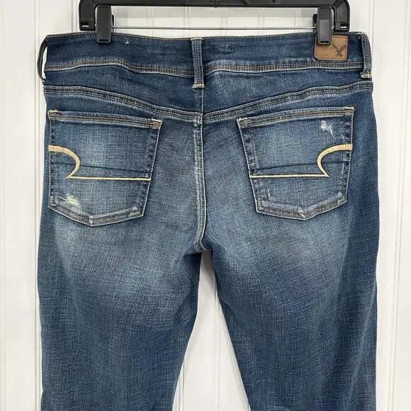 American Eagle Jeans Womens 12 Kick Boot Blue Denim Distress Grunge Western EUC - Picture 5 of 13